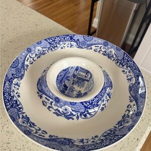 Spode Blue and White Chips and Dip Platter